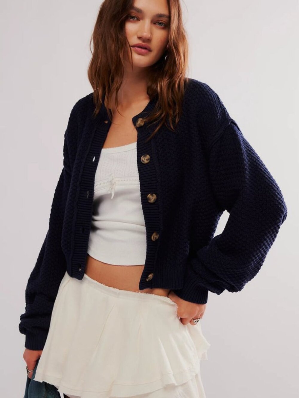 Free People Lila Knit Cardi - Sky Captain - Size Medium - Picture 2 of 7